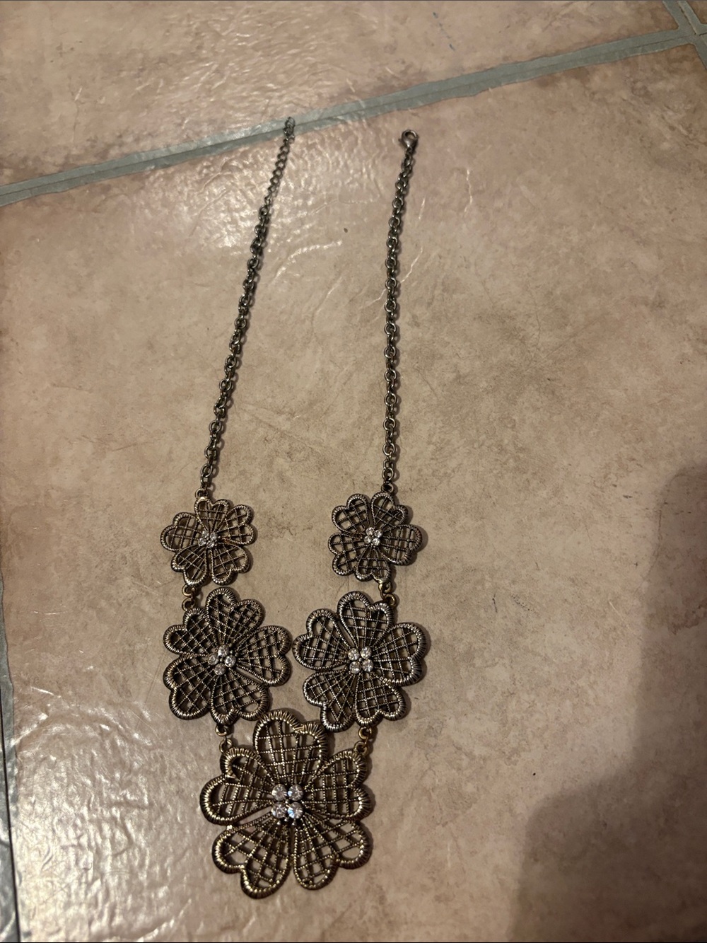 Floral Filigree Statement Necklace - Bronze Tone